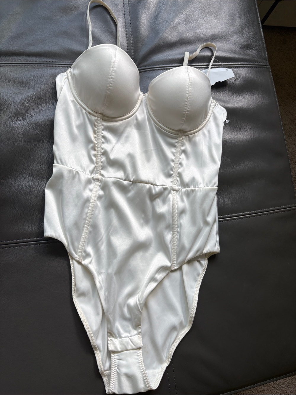 Homebodii Women’s White Satin Shapewear Bodysuit with Underwire Cups